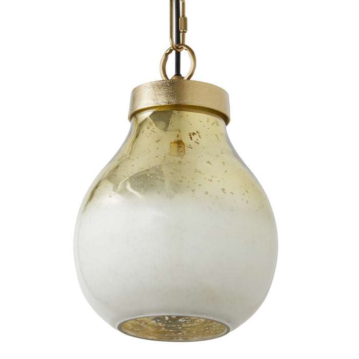 9 in. Gold 1-Light Pendant with Gold and Cream Ombre Mercury Glass Shade. Shade closeup-Off