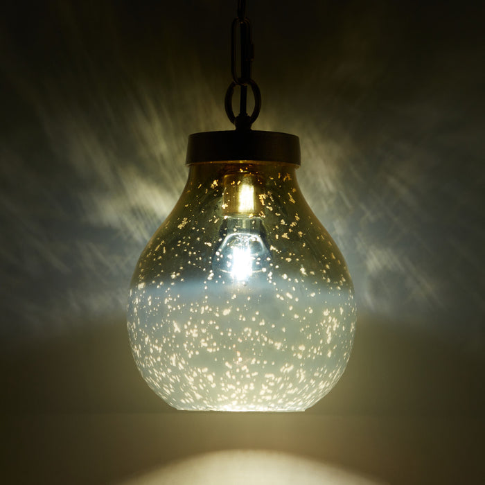 9 in. Gold 1-Light Pendant with Gold and Cream Ombre Mercury Glass Shade