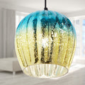 9 in. Gold 1-Light Pendant with Teal and Gold Ombre Mercury Glass Shade in a room setting