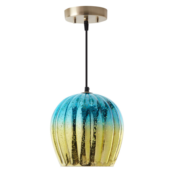 9 in. Gold 1-Light Pendant with Teal and Gold Ombre Mercury Glass Shade-Off