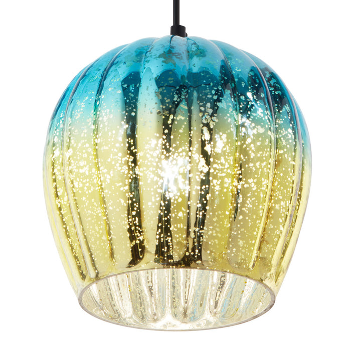 9 in. Gold 1-Light Pendant with Teal and Gold Ombre Mercury Glass Shade-On