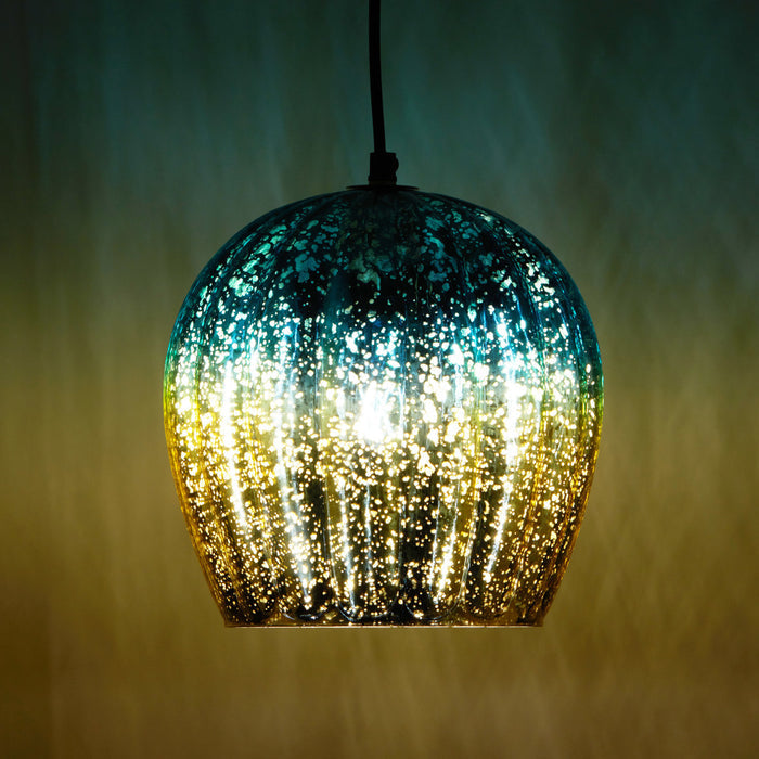 9 in. Gold 1-Light Pendant with Teal and Gold Ombre Mercury Glass Shade
