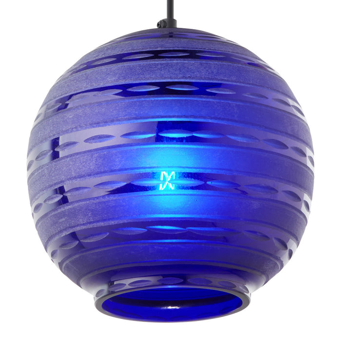9.5" W Scarlett Modern Blue Blown Glass Globe Shade Pendant Light. Shade closeup-On