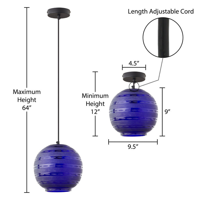 9.5" W Scarlett Modern Blue Blown Glass Globe Shade Pendant Light