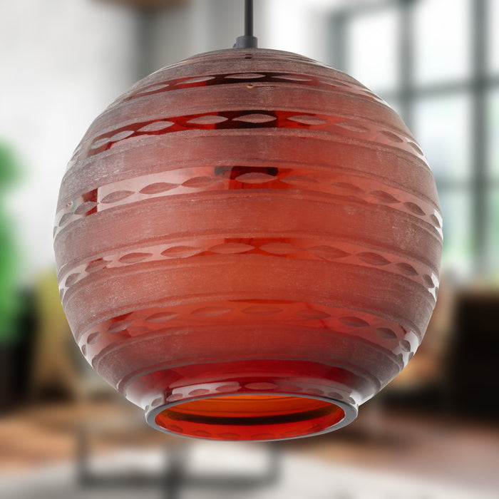 9.5" W Scarlett Modern Red Blown Glass Globe Shade Pendant Light in a blurred indoor setting