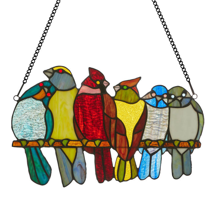 9.5"H Birds in Love Stained Glass Window Panel-Backlit