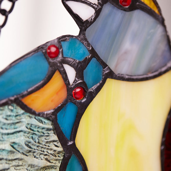9.5"H Birds in Love Stained Glass Window Panel