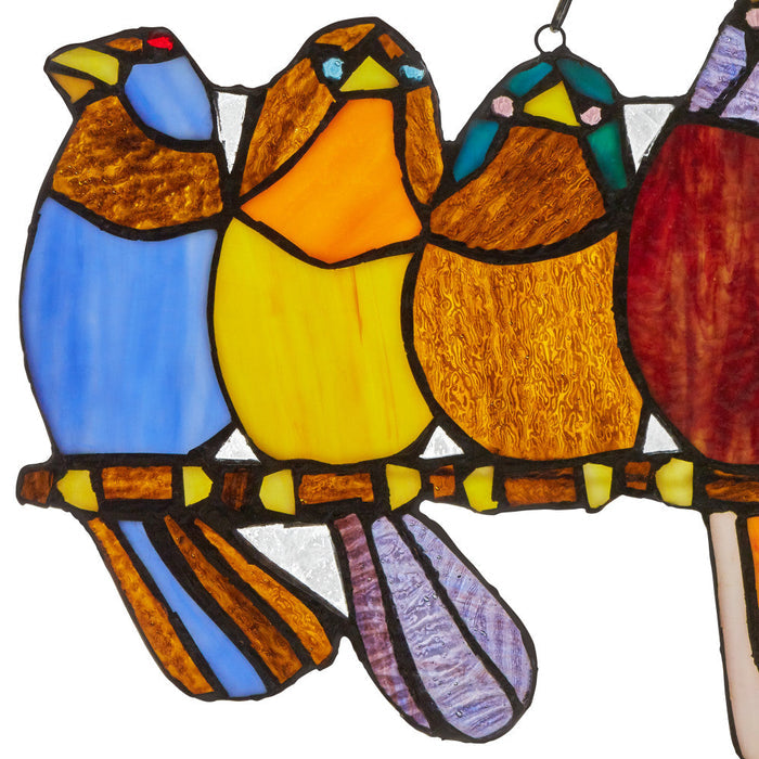 9.5"H Stained Glass Birds on a Wire Window Panel-Closeup