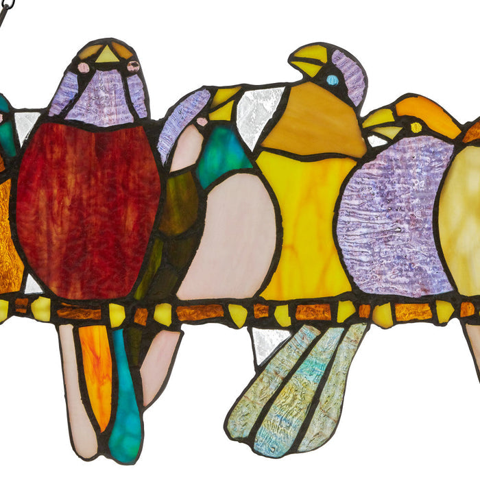 9.5"H Stained Glass Birds on a Wire Window Panel-Closeup