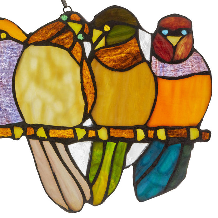 9.5"H Stained Glass Birds on a Wire Window Panel-Closeup
