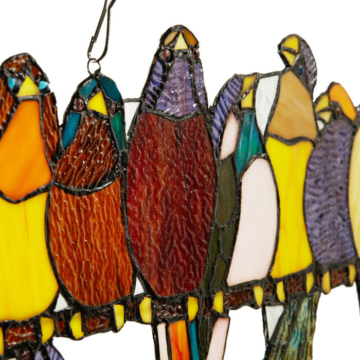 9.5"H Stained Glass Birds on a Wire Window Panel-Closeup