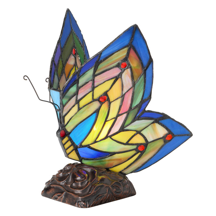 9.5"H Stained Glass Butterfly Wings Accent Lamp - Lit