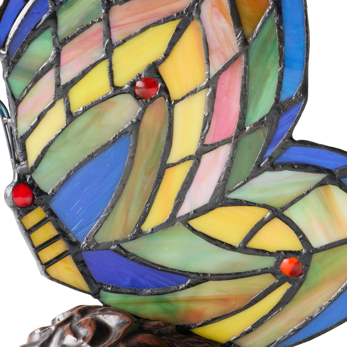 9.5"H Stained Glass Butterfly Wings Accent Lamp