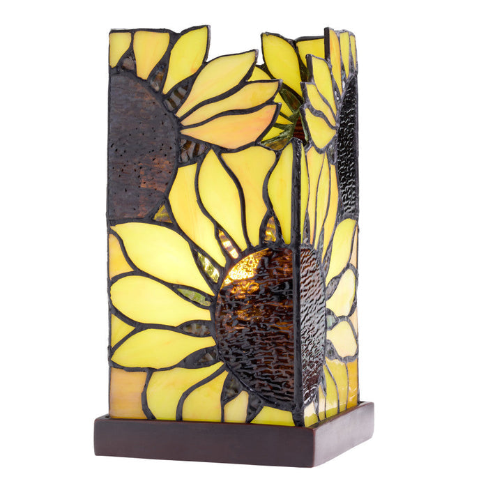 9.75" H Sunflower Stained Glass Hurricane Uplight Accent Lamp-On