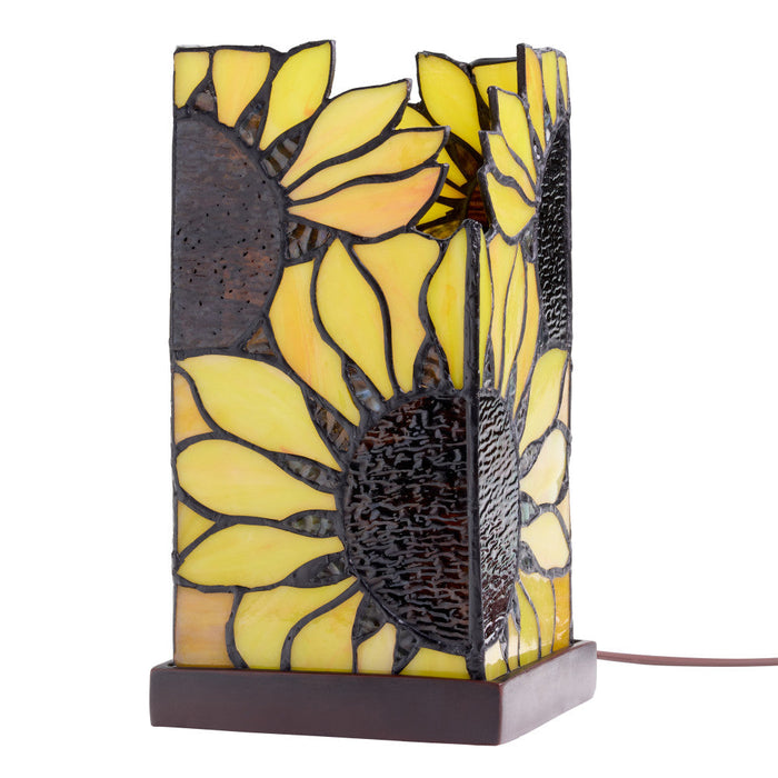 9.75" H Sunflower Stained Glass Hurricane Uplight Accent Lamp-Off
