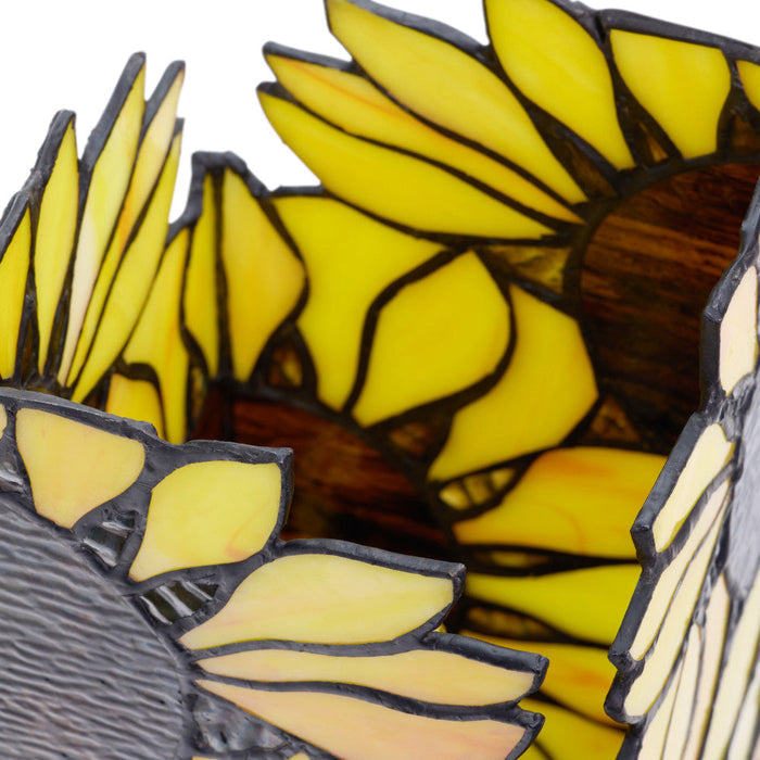 9.75" H Sunflower Stained Glass Hurricane Uplight Accent Lamp