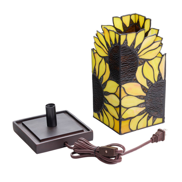 9.75" H Sunflower Stained Glass Hurricane Uplight Accent Lamp