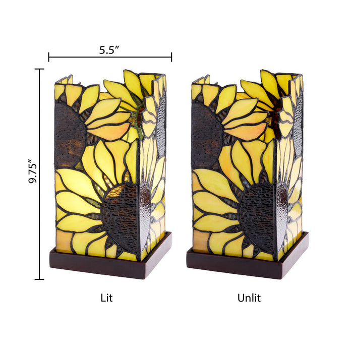 9.75" H Sunflower Stained Glass Hurricane Uplight Accent Lamp