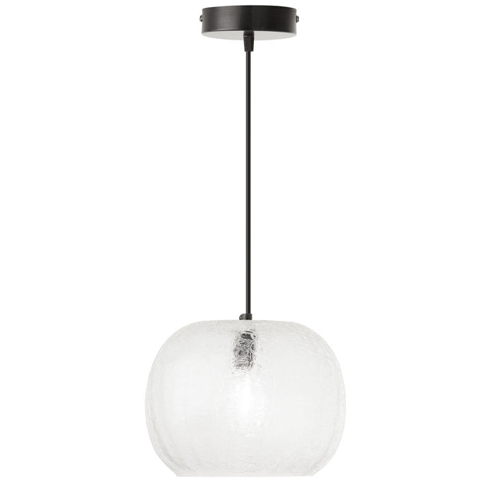 9.75" W Scottie Glam Clear Textured Glass & Black Metal Globe Shade Pendant Light-On