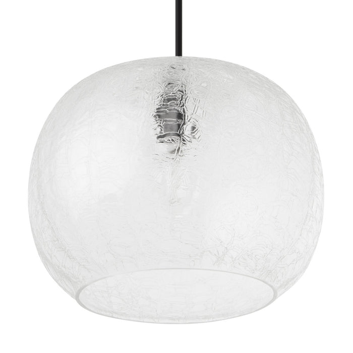 9.75" W Scottie Glam Clear Textured Glass & Black Metal Globe Shade Pendant Light. Shade closeup-Off
