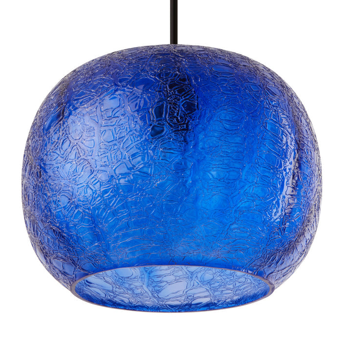 9.8" W Marley Glam Blue Handblown Glass Globe Shade Pendant Light. Shade closeup-Off