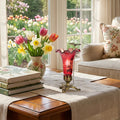 9"H Hand Blown Mercury Glass Lily Uplight Accent Lamp in a decorative table setting with flowers, books in a home setting