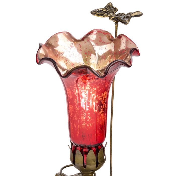 9"H Hand Blown Mercury Glass Lily Uplight Accent Lamp. Close up of shade lit