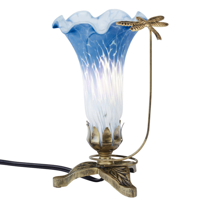 9"H Handpainted Glass Dragonfly Lily Lamp-On