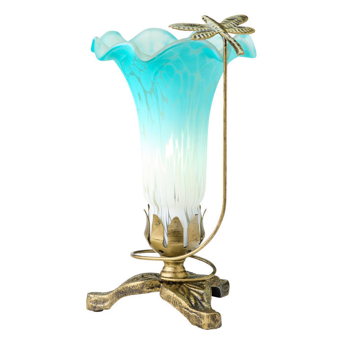 9"H Handpainted Glass Dragonfly Lily Lamp-On