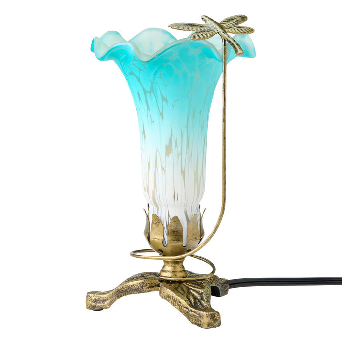 9"H Handpainted Glass Dragonfly Lily Lamp-Off