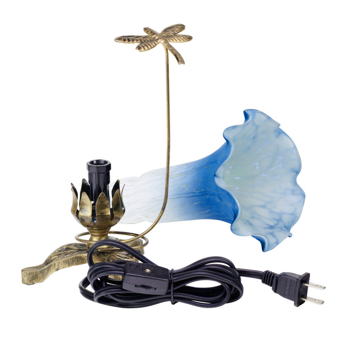 9"H Handpainted Glass Dragonfly Lily Lamp