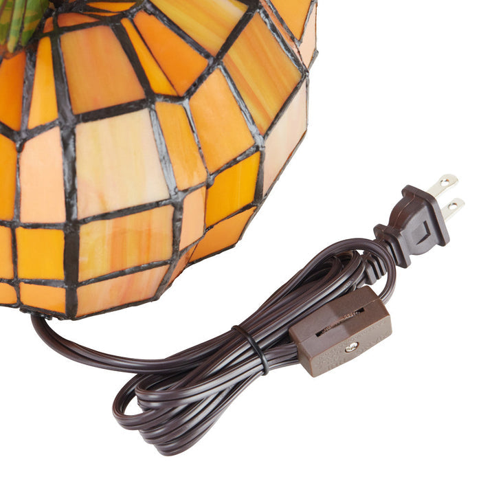 9"H Patch the Pumpkin Stained Glass Accent Lamp. Electrical Cord with Switch