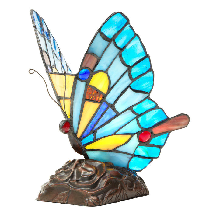 9"H Tiffany Stained Glass Flying Butterfly Accent Lamp-On