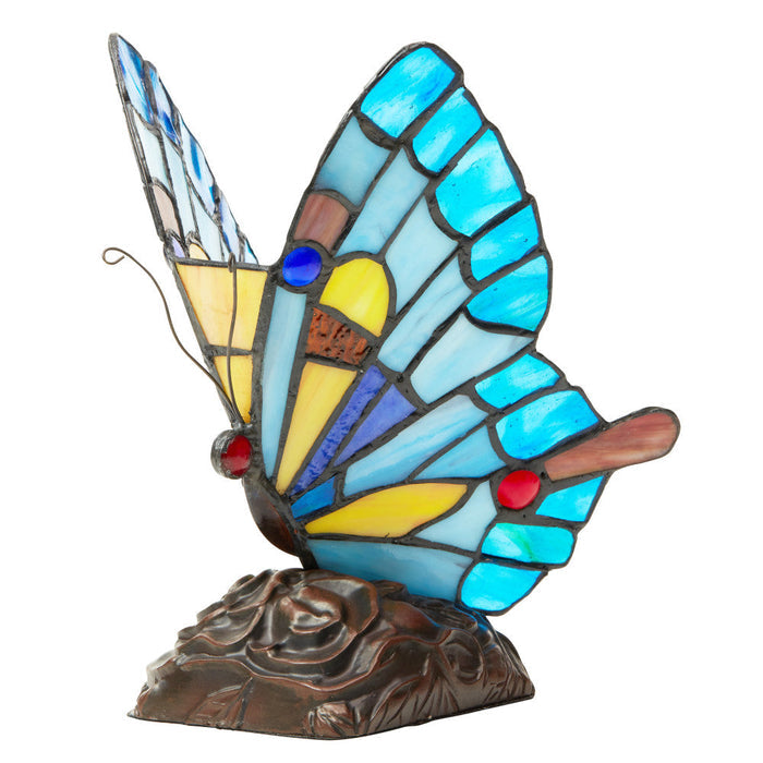 9"H Tiffany Stained Glass Flying Butterfly Accent Lamp-Off