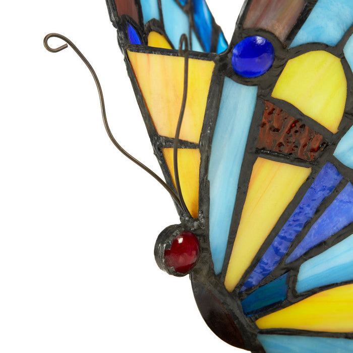 9"H Tiffany Stained Glass Flying Butterfly Accent Lamp
