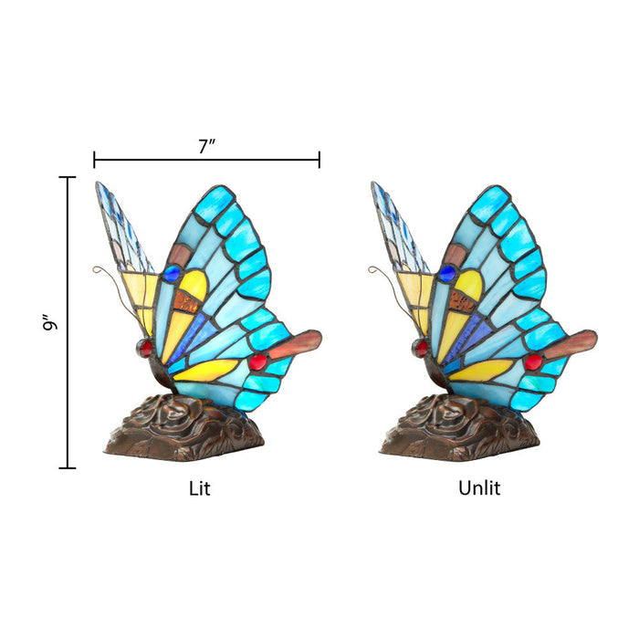 9"H Tiffany Stained Glass Flying Butterfly Accent Lamp