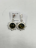 Green Star Amber Stub Earrings with Sterling Silver