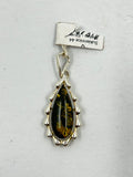 Green Small Amber Tear Drop Pendant on Sterling Silver