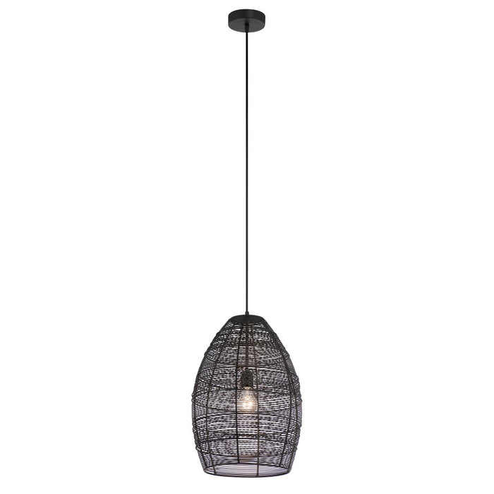 Alessia Black Metal Cone-Shaped Woven Pendant Lamp-On
