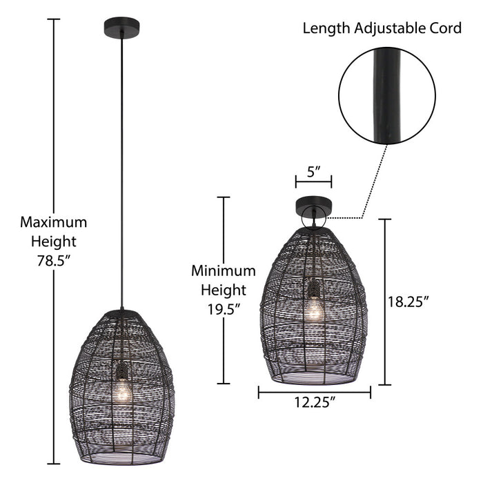 Alessia Black Metal Cone-Shaped Woven Pendant Lamp