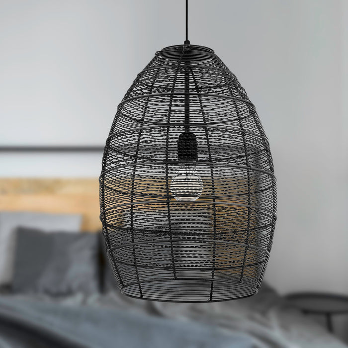 Alessia Black Metal Cone-Shaped Woven Pendant Lamp