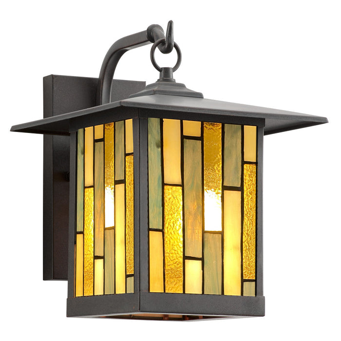 Amber Stained Glass and Oil Rubbed Bronze 1-Light Outdoor Lantern Wall Sconce-On
