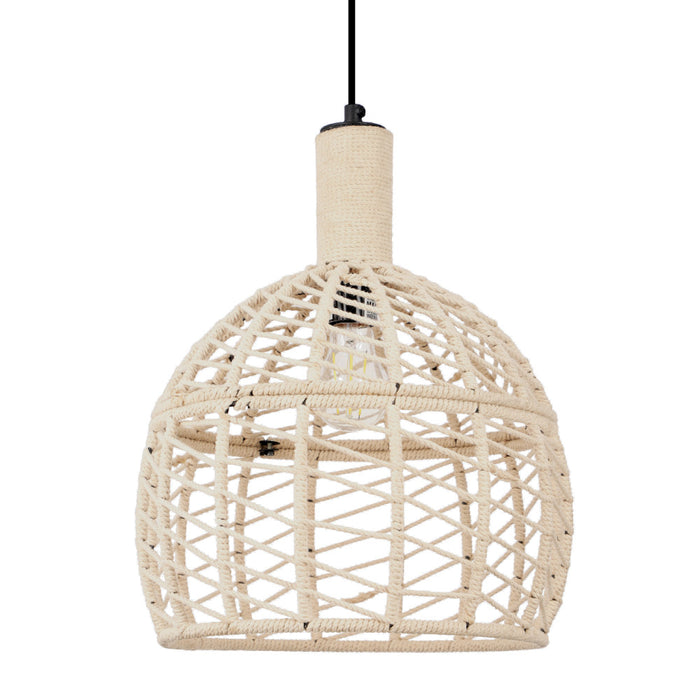 Anders 12.75"W Black and White Bell Pendant Light. Shade closeup-Off