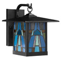 Aqua and Amber Stained Glass and Black 1-Light Outdoor Lantern Wall Sconce-Off