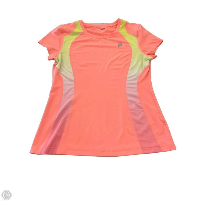Athletic Top Short Sleeve By Fila In Orange & Yellow, Size: M