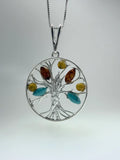 Baltic Amber and Turquoise Tree of Life Pendant on Silver Chain