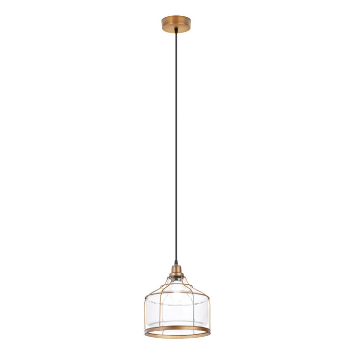 Bernadette Brass Metal and Clear Glass Pendant Lamp-On