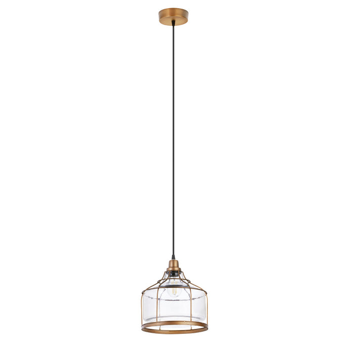 Bernadette Brass Metal and Clear Glass Pendant Lamp-Off