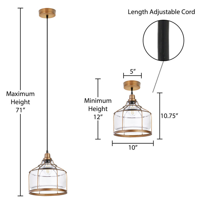 Bernadette Brass Metal and Clear Glass Pendant Lamp