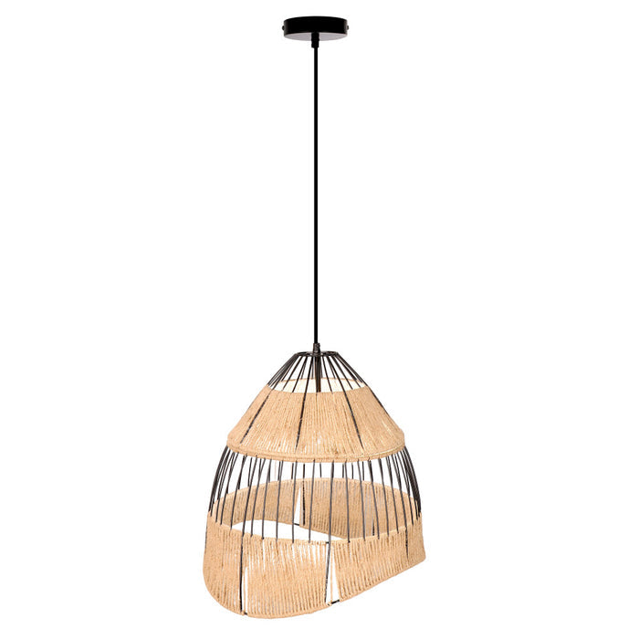 Bertram 19"W Asymmetrical Jute and Black Pendant Light-On